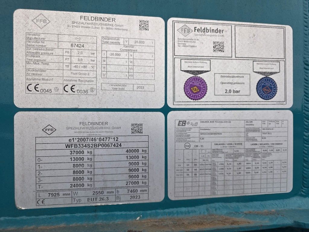Fahrzeugabbildung Feldbinder 26TL liegendes Euter, 2 x Befüllung, Schwallwand